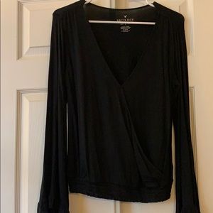 Soft black long bell sleeved blouse